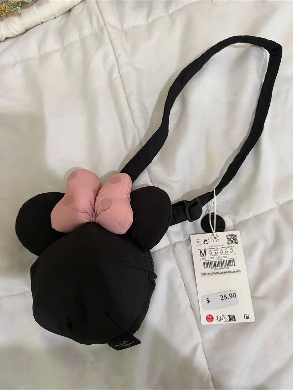 Brand new Zara Kids Black Minnie Ear Crossbody Bag with Pink Bow
